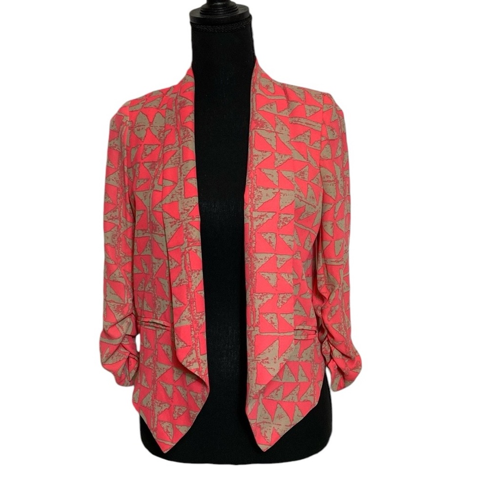 Retro Fuchsia Geometric Pattern Open Front Jacket S